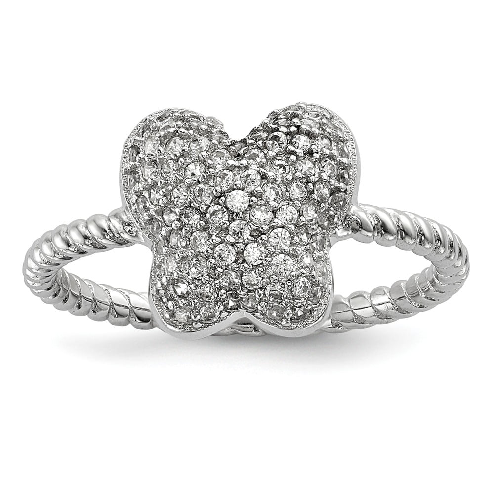 Clear Cubic Zirconia Butterfly Ring Rhodium Plated Sterling Silver