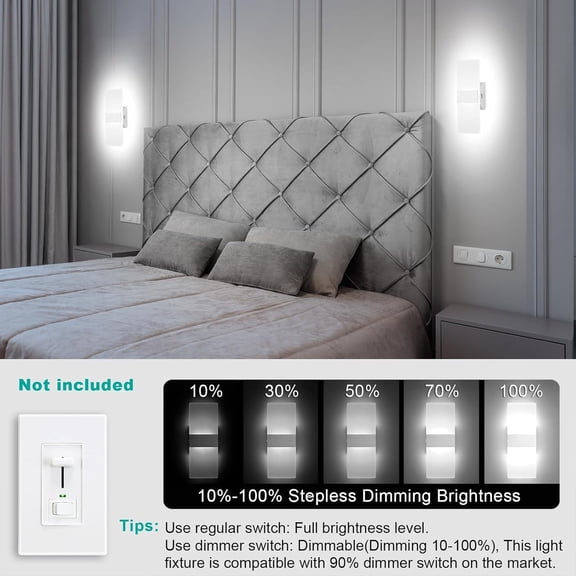Dimmable LED Wall Sconces, 4 Color Temperature 12W Modern Wall Sconce Wall Mounted Light Set of 2 Dimmable Wall Lights for Bedroom Bedside Hallway Living Room Stairway(2 Pack, Silver)