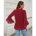 thumbnail image 3 of Blusa VALOLIA Dressy para mujer con mangas acampanadas 3/4, color rojo, talla L, 3 of 6