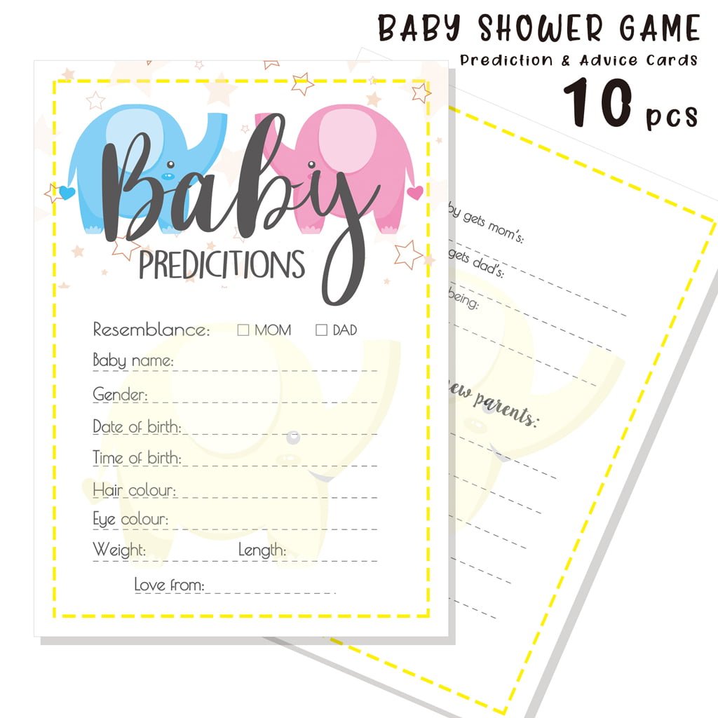X 10 BABY SHOWER PREDICTION PARTY GAME CARDS BOY GIRL NEUTRAL PINK BLUE YELLOW 
