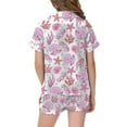 thumbnail image 4 of Ensemble de Pyjama en Satin pour Filles, Tenue d'Intérieur Classique à Boutons avec Haut à Manches Courtes Confortable et Shorts Doux, 4 of 4