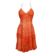 Mogul Womens Beach Dress Orange Embroidered Backless Halter Dresses