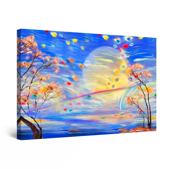 Startonight Canvas Wall Art Abstract - Full Moon on the Clear Blue Sky Painting - Large Artwork Print for Living Room 32" x 48"