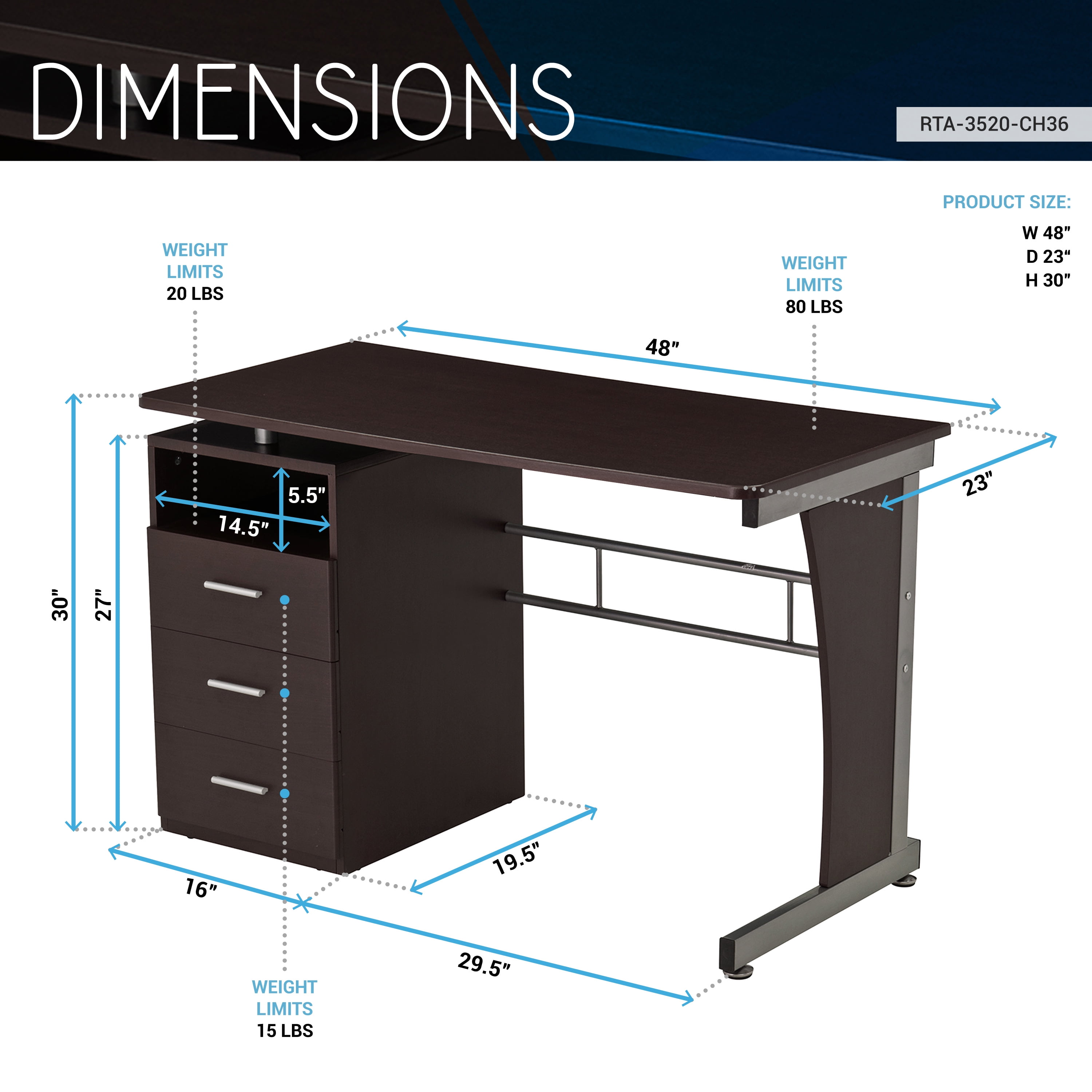 Techni Office Solutions 47.5" Chocolate Brown Computer Desk with Ample Storage