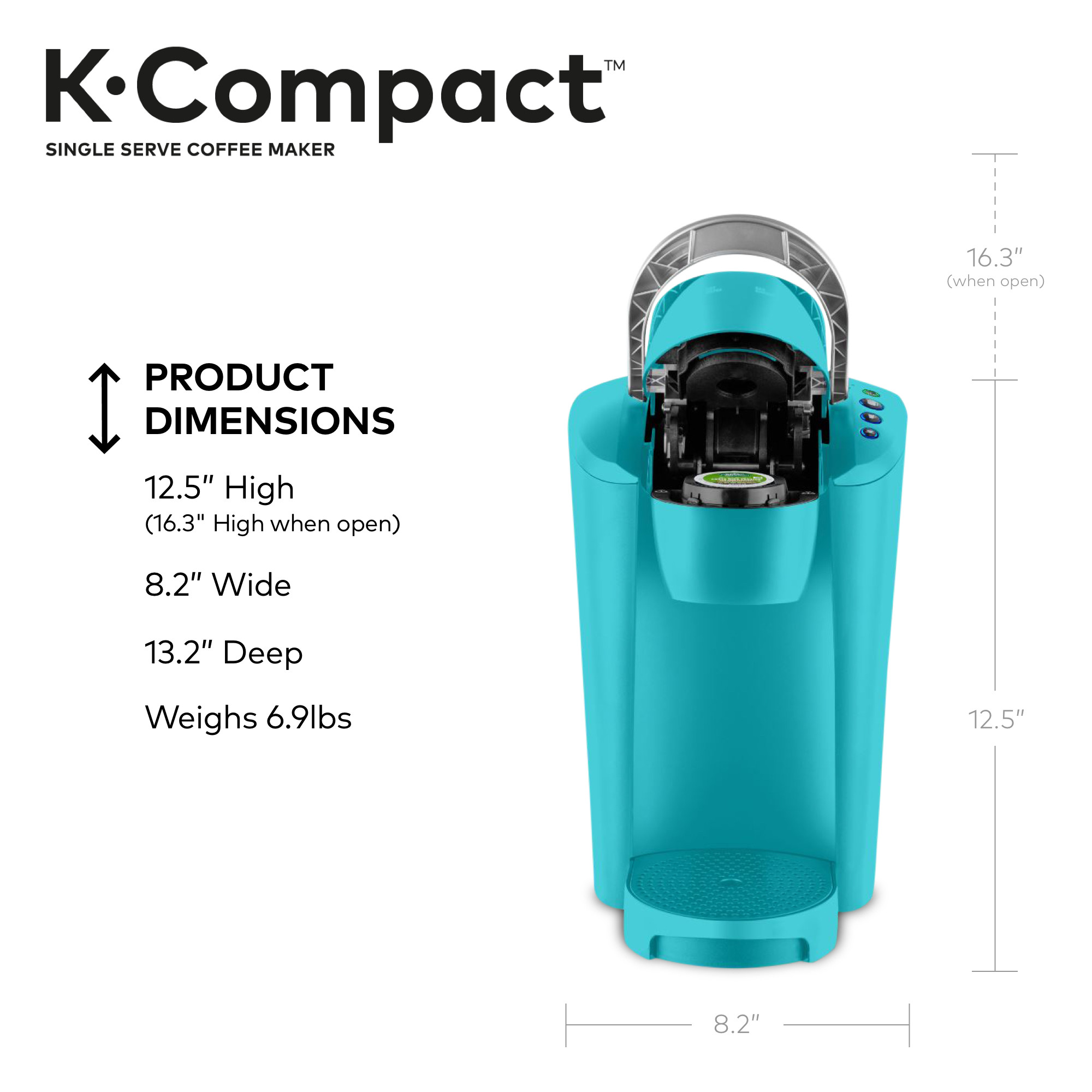 Keurig K-Compact Single-Serve K-Cup Pod Coffee Maker, Turquoise - image 5 of 9