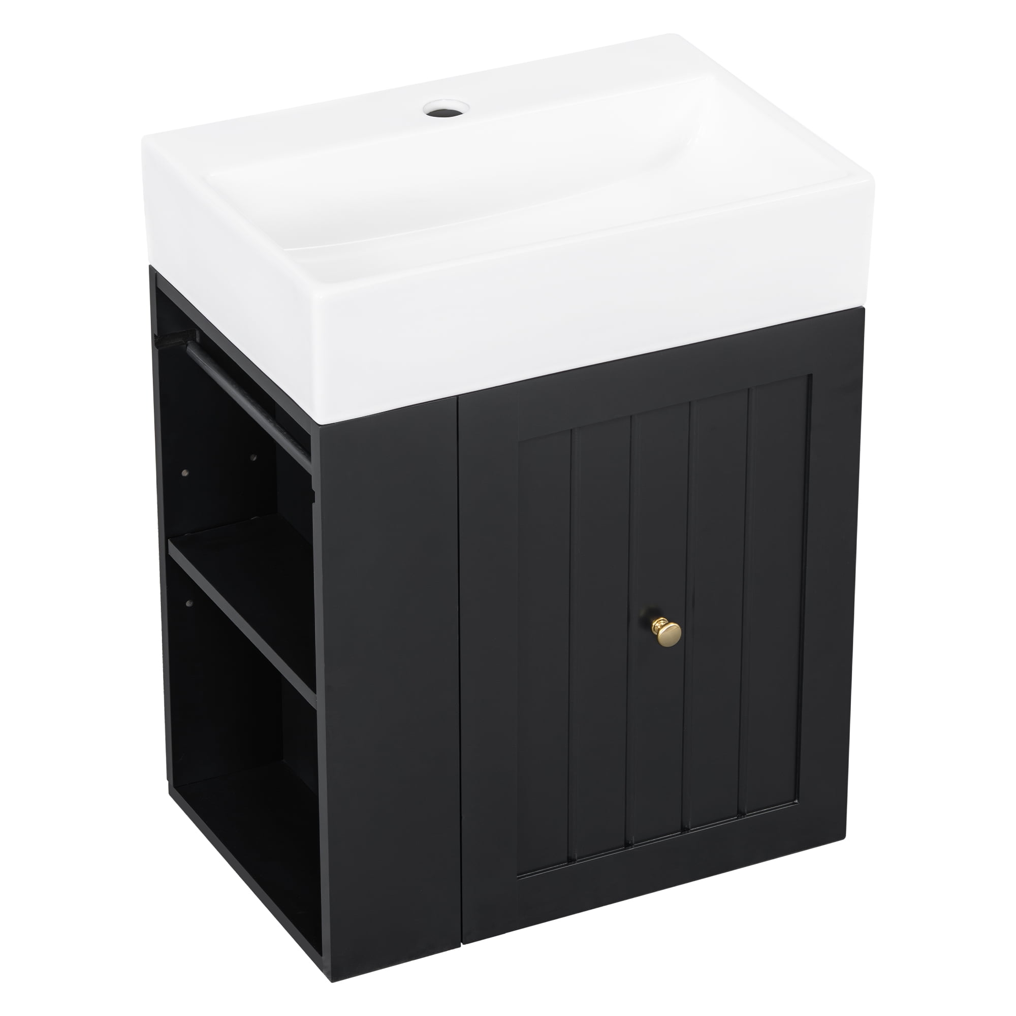 20-Inch Bathroom Vanity with Ceramic Sink, MDF Storage Cabinet with Drawer, Side Shelf & Golden Handle – Space-Saving Modern Vanity for Small Bathrooms