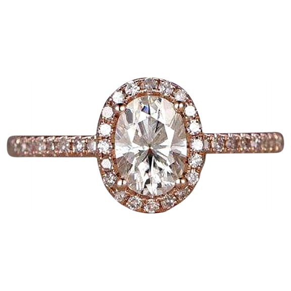 Classic Oval Cut 1.50 Ct Moissanite and Diamond Halo Wedding Ring in Rose Gold
