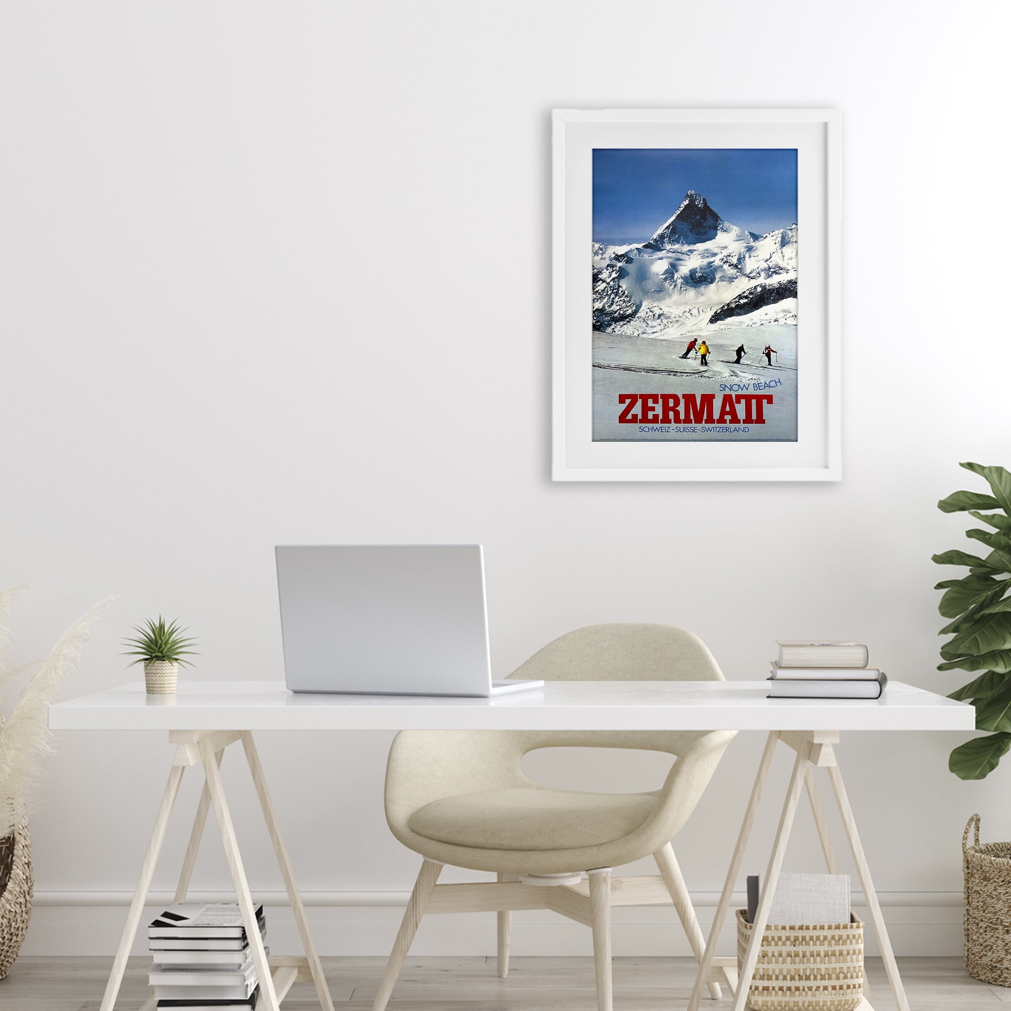 Stupell Industries Zermatt Snow Beach White Framed Print Under Glass, design by Vintage Posters
