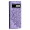thumbnail image 6 of Case for Google Pixel 8A Wallet Case for Women Girls with Card Holder, Embossed Flower Pattern Magnetic Flip PU Leather Purse Protective Phone Cover for Google Pixel 8A, Purple, 6 of 10