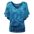 thumbnail image 2 of Made by Johnny Women's V-Neck Short Sleeve Tie Dye Drape Dolman Top XL TEAL, 2 of 6