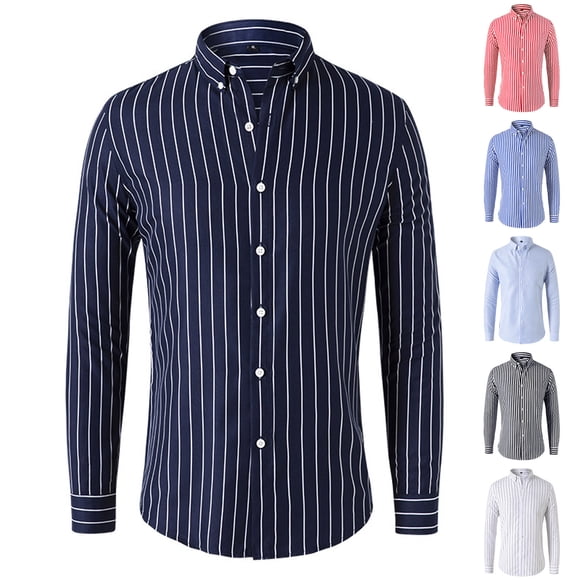 UVEASISHA Sales Today Mens Striped Dress Shirts Long Sleeve Slim Fit Casual Business Shirt Wrinkle Free Button Down Shirts Lightweight Fashion Office Work Shirt White L