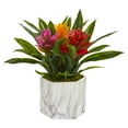thumbnail image 2 of Nearly Natural 11" Bromeliad Artificial Plant in Marble Finished Vase, Yellow, 2 of 4