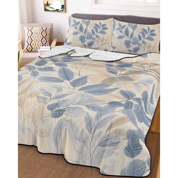 Blue Yellow Botanical Twin XL Size Down Alternative Comforter, Lightweight Comforter Quilt Bedding Set with Pillow Shams Vintage Spring Summer All Seasons Bed Comforter Duvet Insert 68"x98"