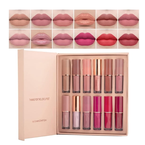 Lipstick set 12 Pcs Lipstick Sets, 10 Colores Mate Brillo de Labios Lipsticks Impermeable Lip Stain Long Lasting Non-Stick Cup Not Fade Shimmer Lip Gloss Red Lipstick Set Regalo Para Mujeres