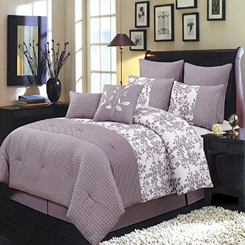Daria Bedding Cal King Comforter 8 Piece Set Modern Light Purple White ...