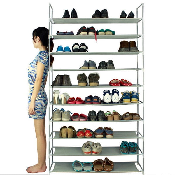 10 Tier Shoes Rack Organizer with Cover Rebrilliant Finish: Gray