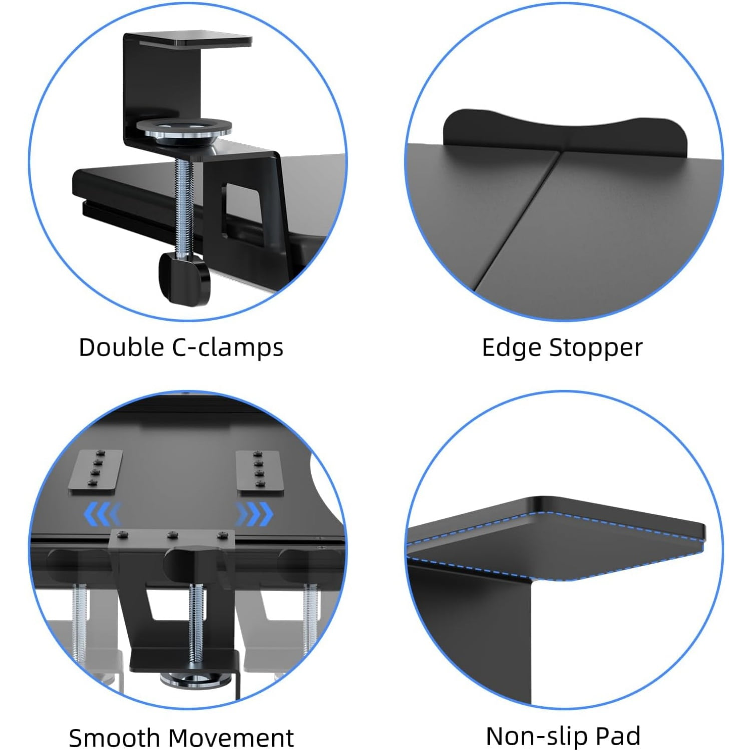 Small Keyboard Tray Under Desk Pull Out with C Clamp Mount, Computer Keyboard & Mouse Tray, 20 (24.2 Including Clamps) x 11.8 inch Slide-Out Platform Computer Drawer for Typing, Black,