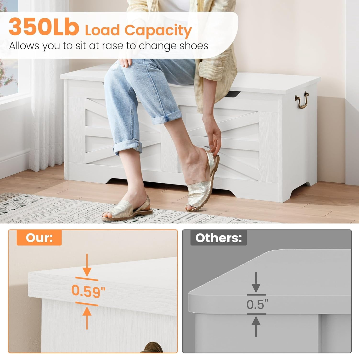 Storage Chest,24.8 In Storage Trunk with Safety Hinges,Wooden Storage Bench,Toy Organizer Box Shoe Bench,Easy Assembly,Storage Bench for Bedroom,Living Room,Entryway