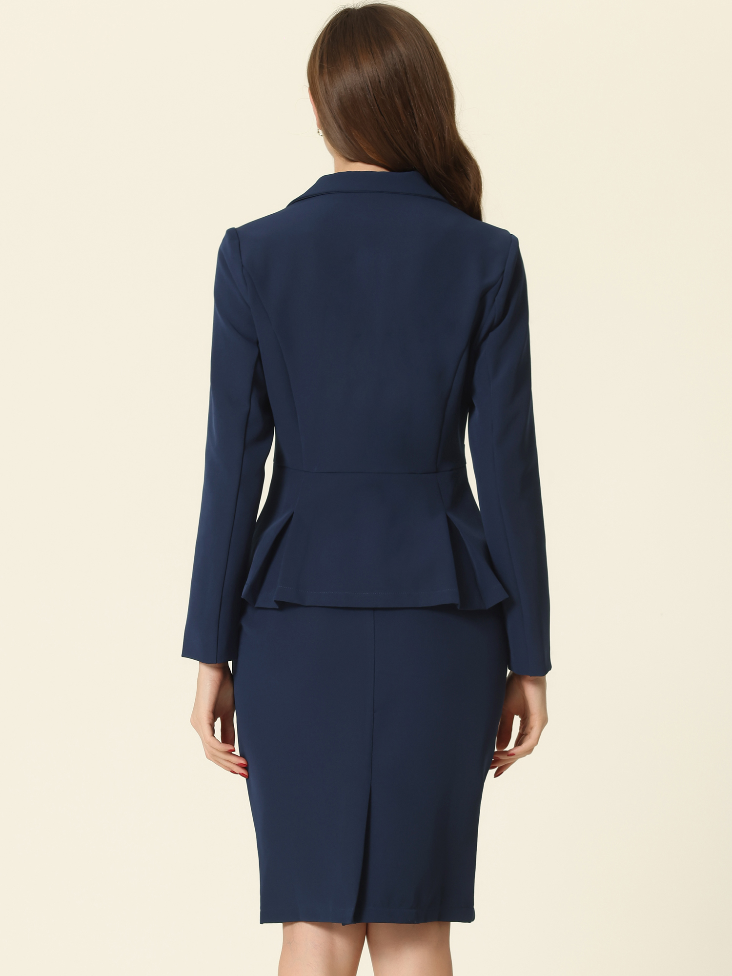 DARING DIVA Women's Peplum Blazer Pencil Skirt 2 Pcs Suit Set 3XL Navy