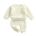 thumbnail image 4 of 2PCS Baby Fall Winter Clothes Sets Infant Boy Girl Solid Fleece Tops Pants Outfit Pink 0-6 Months, 4 of 8
