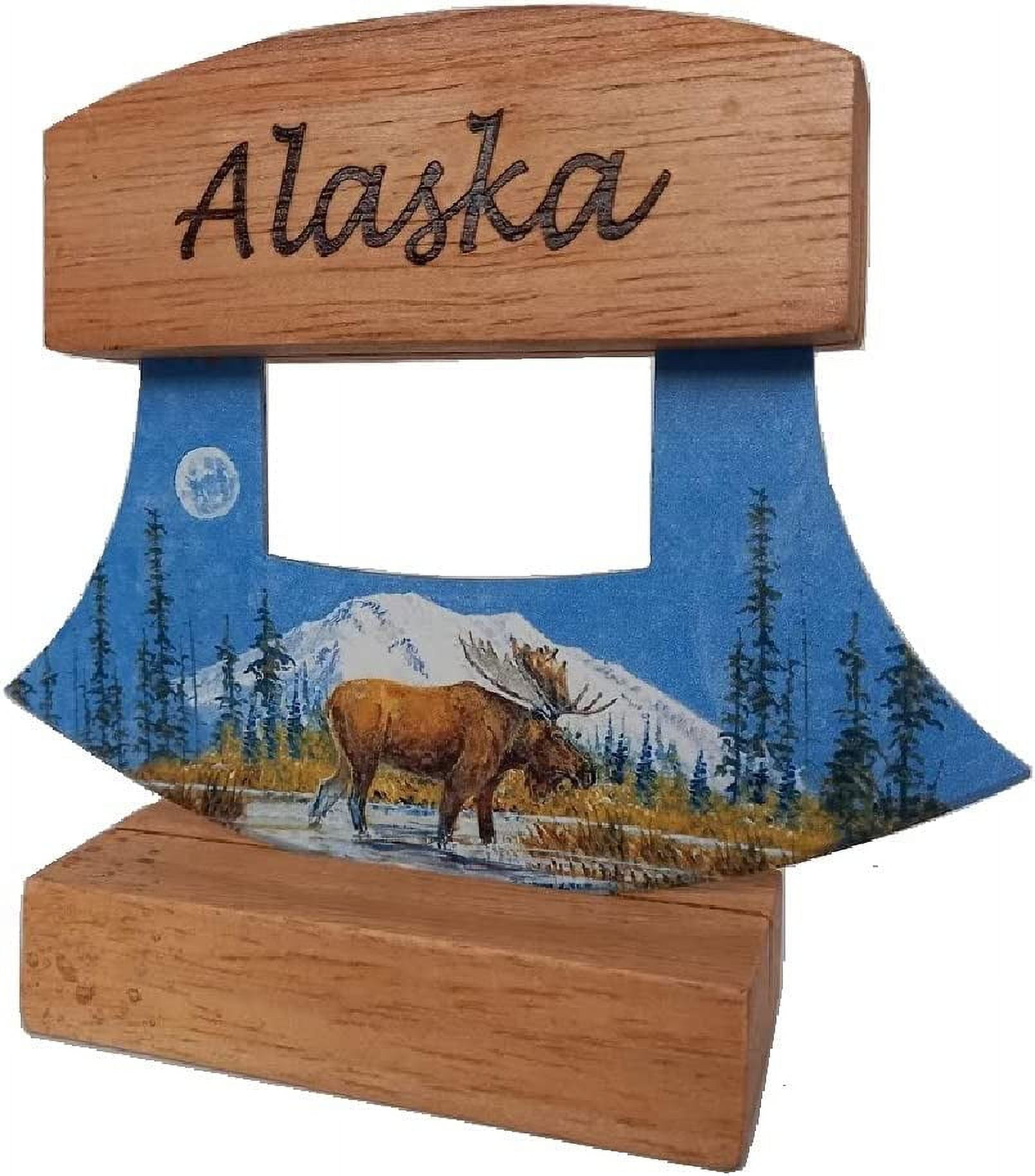 Alaska Alaskan Ulu  Wood Handle 2 Side Design Polar Bear Moose Jon Van Zyle Design knife