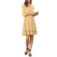 thumbnail image 3 of Allegra K Women's Layered Ruffle Hem 3/4 Sleeves Smocked Chiffon A-Line Dress, 3 of 7