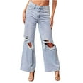 thumbnail image 2 of SELONE Baggy Jeans for Women Y2k Cropped Ripped High Waist Denim Athletic Pants Baggy Fashion Clothes Light Blue M, 2 of 9