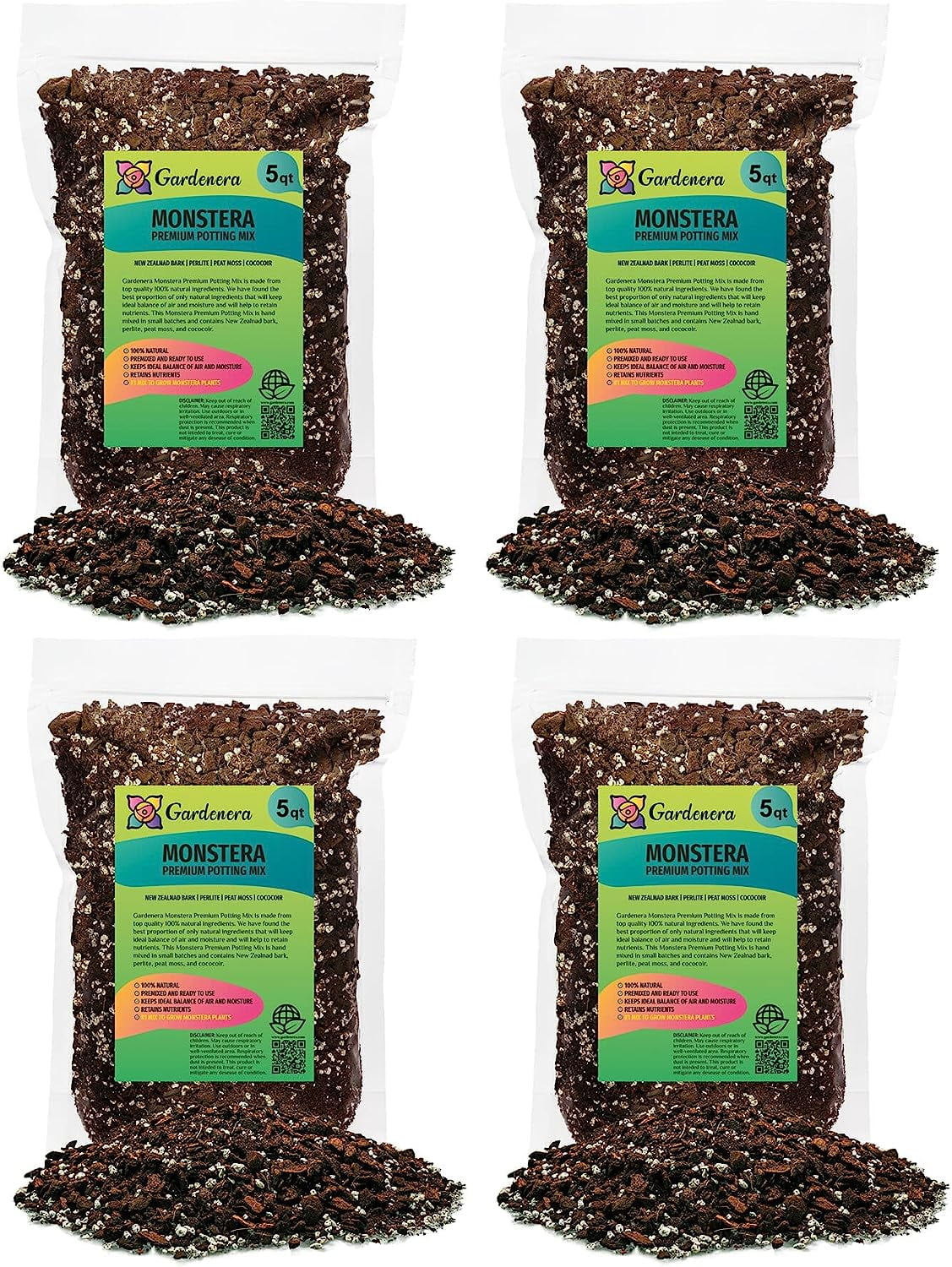 Gardenera Premium Monstera Potting Soil - 20 Quart - Quick Drain Potting Soil for Growing and Repotting Monstera Deliciosa/Swiss Cheese Plant (4 Bags of 5 Quart)