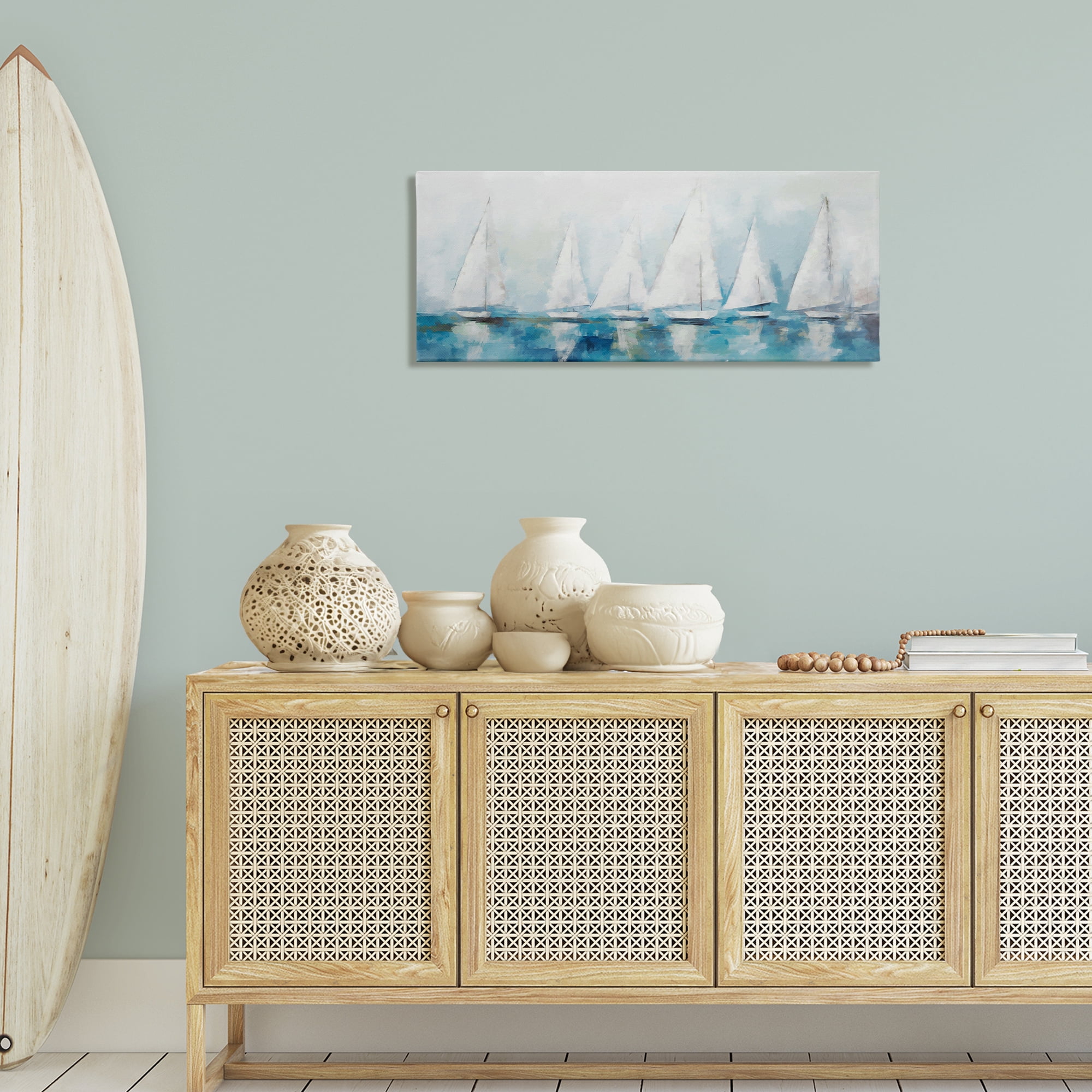 Stupell Industries Nautical Sailing Fleet Transportation Painting Wrapped Canvas Art Print Wall Art, 40 x 17