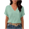 thumbnail image 2 of Stamzod Women's Tops, Tees & Blouses Summer V-Neck Short Sleeve Shirts Dressy Work Blouse Business Casual Outfits Green XL, 2 of 8