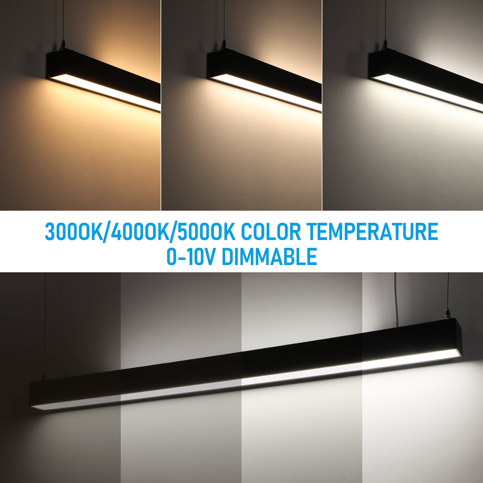 2 Pack 4FT 3CCT Linkable LED Linear Light Fixture, 60W Down and 25W Up Light Ultra Bright Suspended Shop Light for 18ft High Bay, AC 100-277V, 3000K/4000K/5000K Selectable, Black