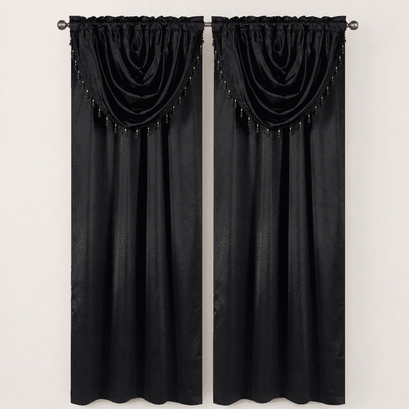 Black Attached Valance Window Curtain Panel for Bedroom Living Room Dining