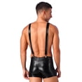 thumbnail image 3 of Vxuxlje Men Shiny Metallic Dungarees Suspender Shorts Hot Pants Bib Overall Jumpsuits Clubwear Black 3XL, 3 of 7