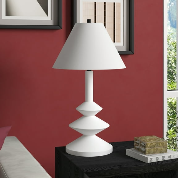 Abilene 28" Tall Triple Gourd Lamp with Fabric Shade in Matte White/White