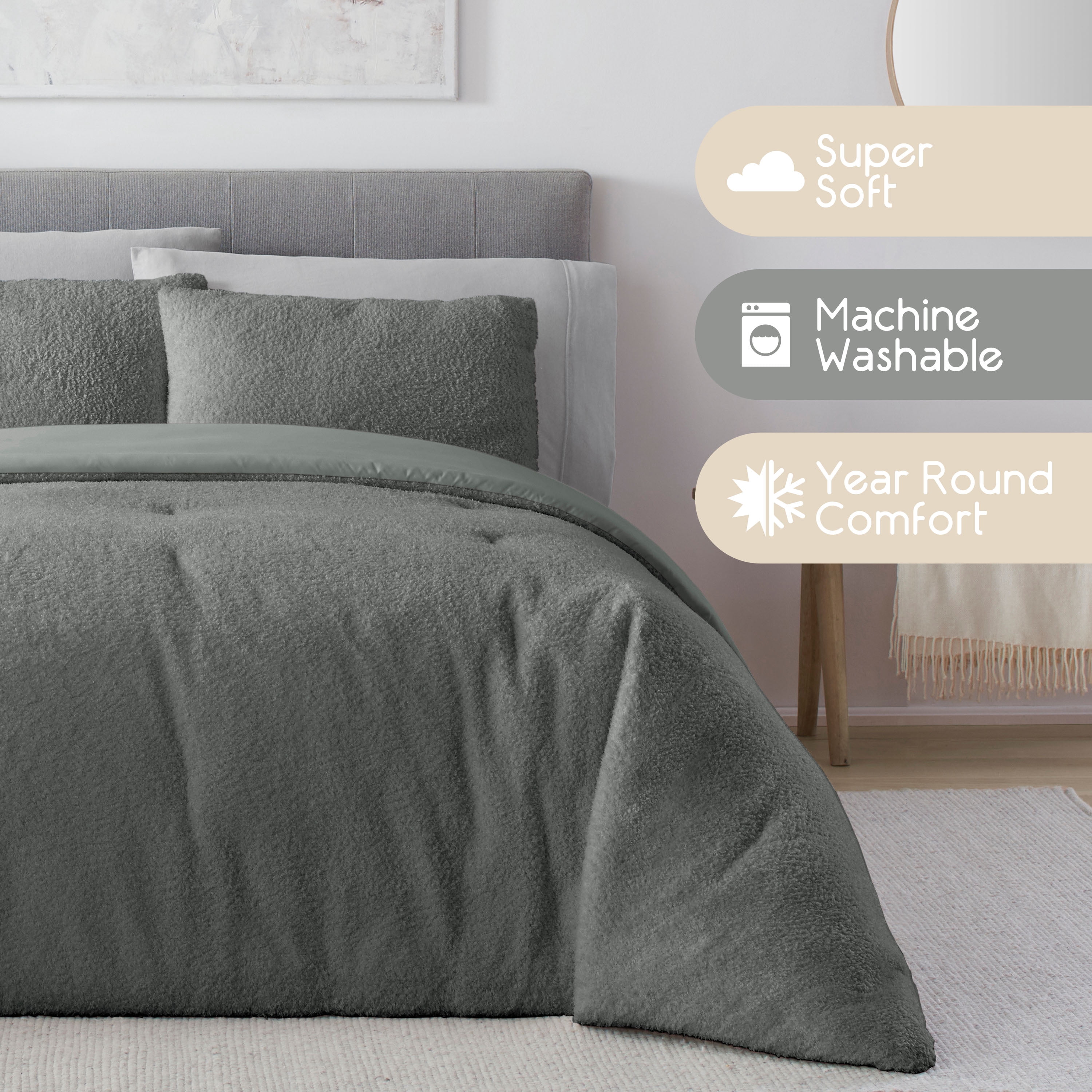 Vellux Cloud 2-Piece Plush Comforter Set, Down Alternative, Twin, Charcoal
