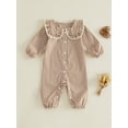 thumbnail image 6 of Loicainy Infant Baby Girl Plaid Romper 3 6 9 12 18 Month Casual Button Down Doll Collar Long Sleeve Infant Jumpsuit, 6 of 7