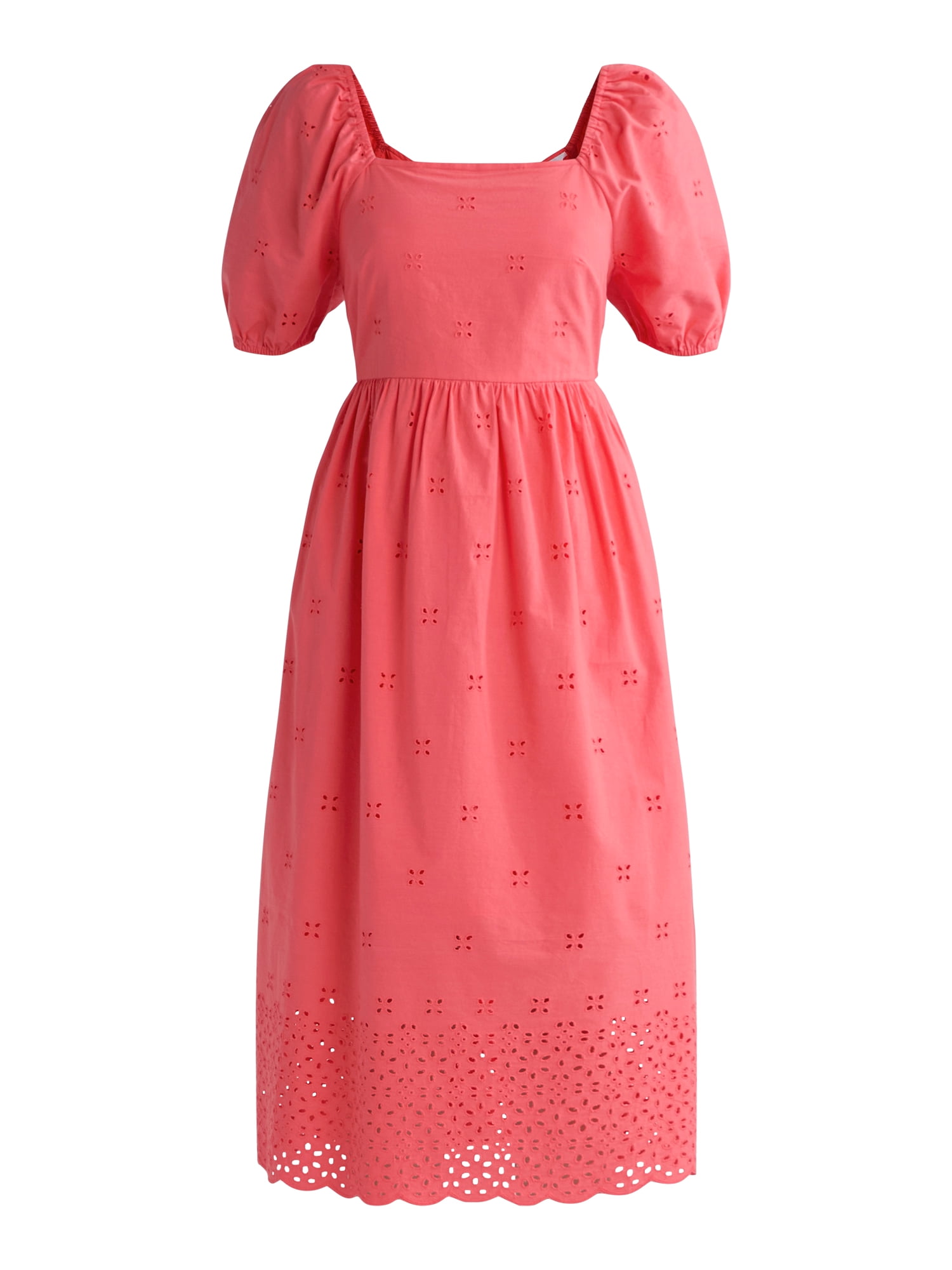 Time and Tru Women's and Women's Plus Square Neck Eyelet Midi Dress, Sizes XS-4X