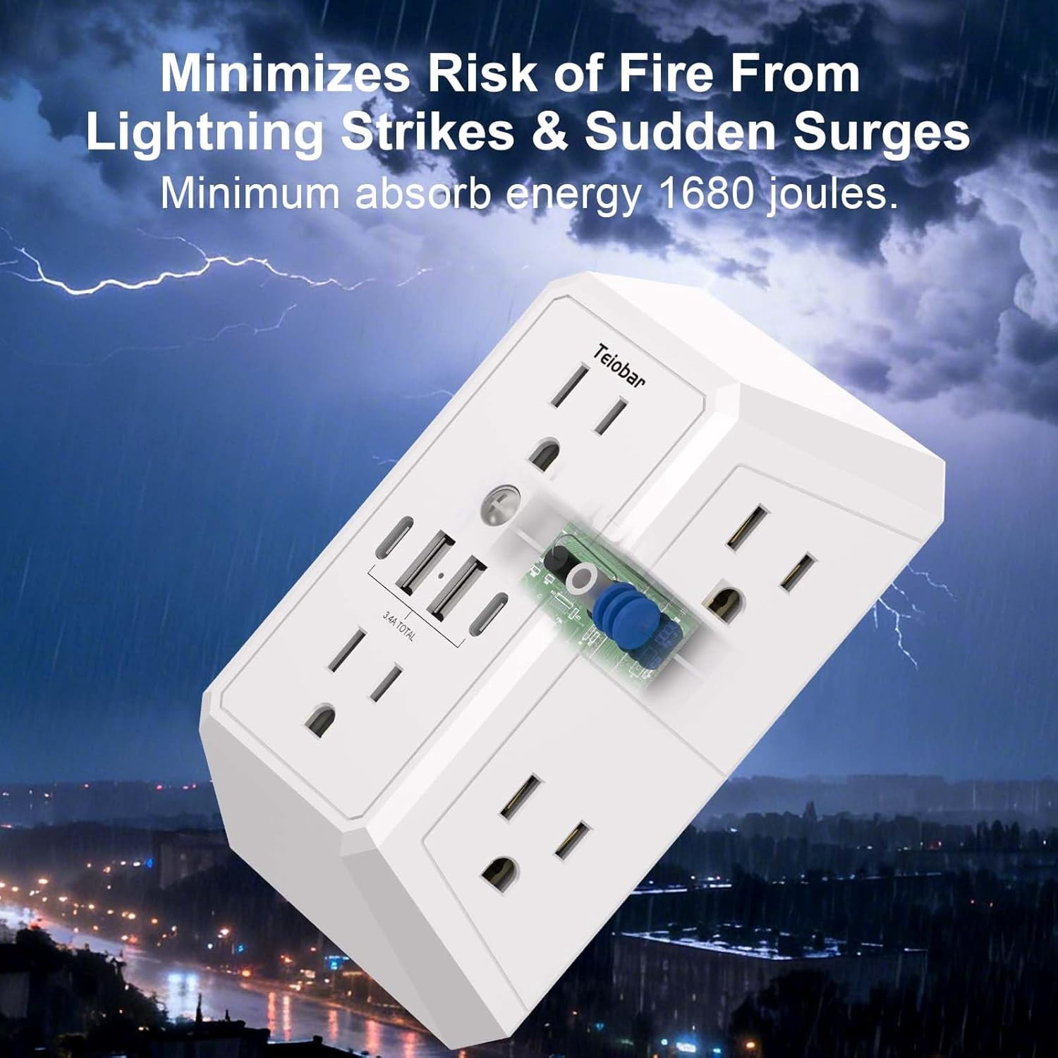 Multi Plug Wall Outlet Surge Protector - Outlet Extender with 6 Outlets and 4 USB Ports(2 USB-C), Outlet Splitter for Home Office Dorm Room Essentials, ETL, White