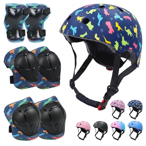 Vornel 7 Pack Kids Protective Gear Set Youth for Toddler Boys Girls Ages 3-14 & Adults, Adjustable Helmet Knee Elbow Wrist Pads Protective Gear for Skateboard Scooter Balance Bike Cycling Rollerblade