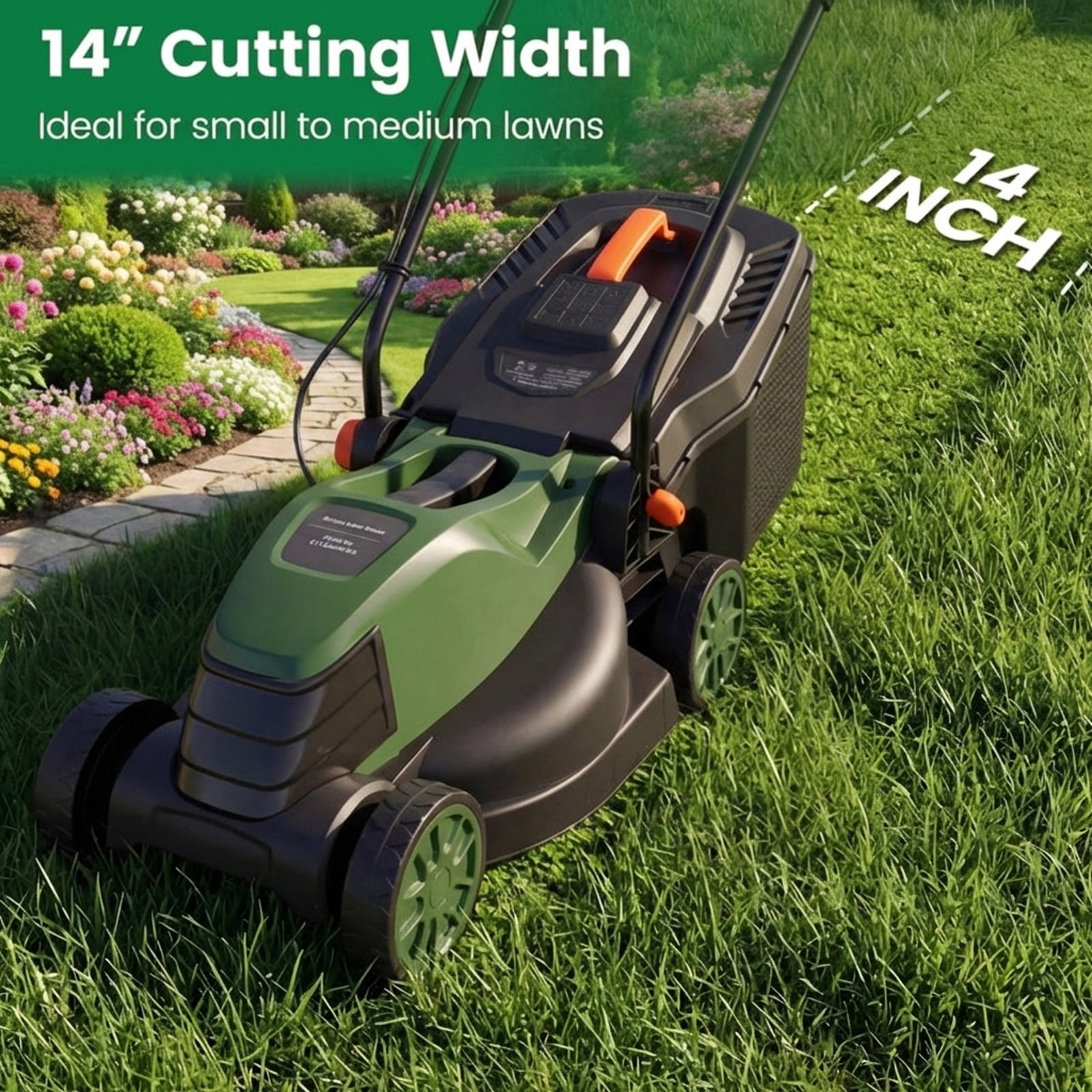 Biotree 12-AMP 13.5 Inch Adjustable Electric Corded Lawn Mower with Collection Box-Green - Outdoor Electric Lawn Yard Care Tool