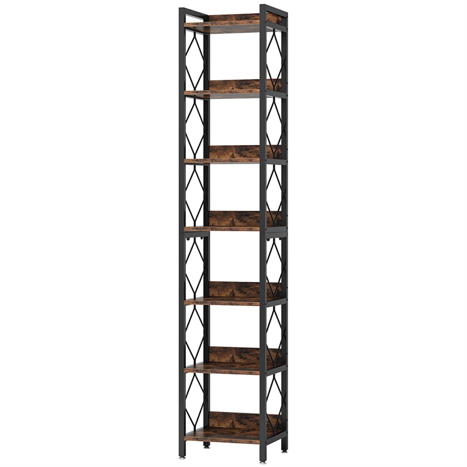 Demi Bonn 7-Tier Corner Shelf, 78.7" Narrow Bookshelf Corner Bookcase for Bedroom, Living Room, Brown