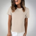 thumbnail image 2 of ZQGJB Workout T-Shirts for Women Trendy Summer Solid Color Basic Tunic Tees Shirt Beach Vacation Outfits Plus Size Casual Short Sleeve Crew Neck Athletic Tops Beige L, 2 of 7