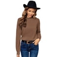 thumbnail image 4 of LANPULUX Sweaters for Women Lightweight Soft 100 Wool Mock Neck Pullovers Long Sleeve, Brown, 4 of 5
