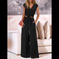 thumbnail image 4 of Conjuntos de Dos Piezas de Verano para Mujer 2025, Top Corto con Cinturón, Mangas y Cuello en V, Pantalones Anchos, Chándal Informal. Negro S, 4 of 8