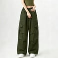thumbnail image 4 of MexChoioe Womens Elastic Waist Drawstring Wide Leg Cargo Pants Adjustable Cuff Multi Pocket Outdoor Cargo Trousers, 4 of 5