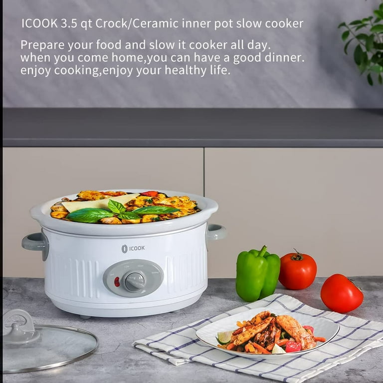 Slow Cooker 3.5 Quart Usc-351-Og,Dishwasher Safe Crock/Ceramic Inner Pot  And Glass Lid,Small Slow Cooker,Oval Shape,White 