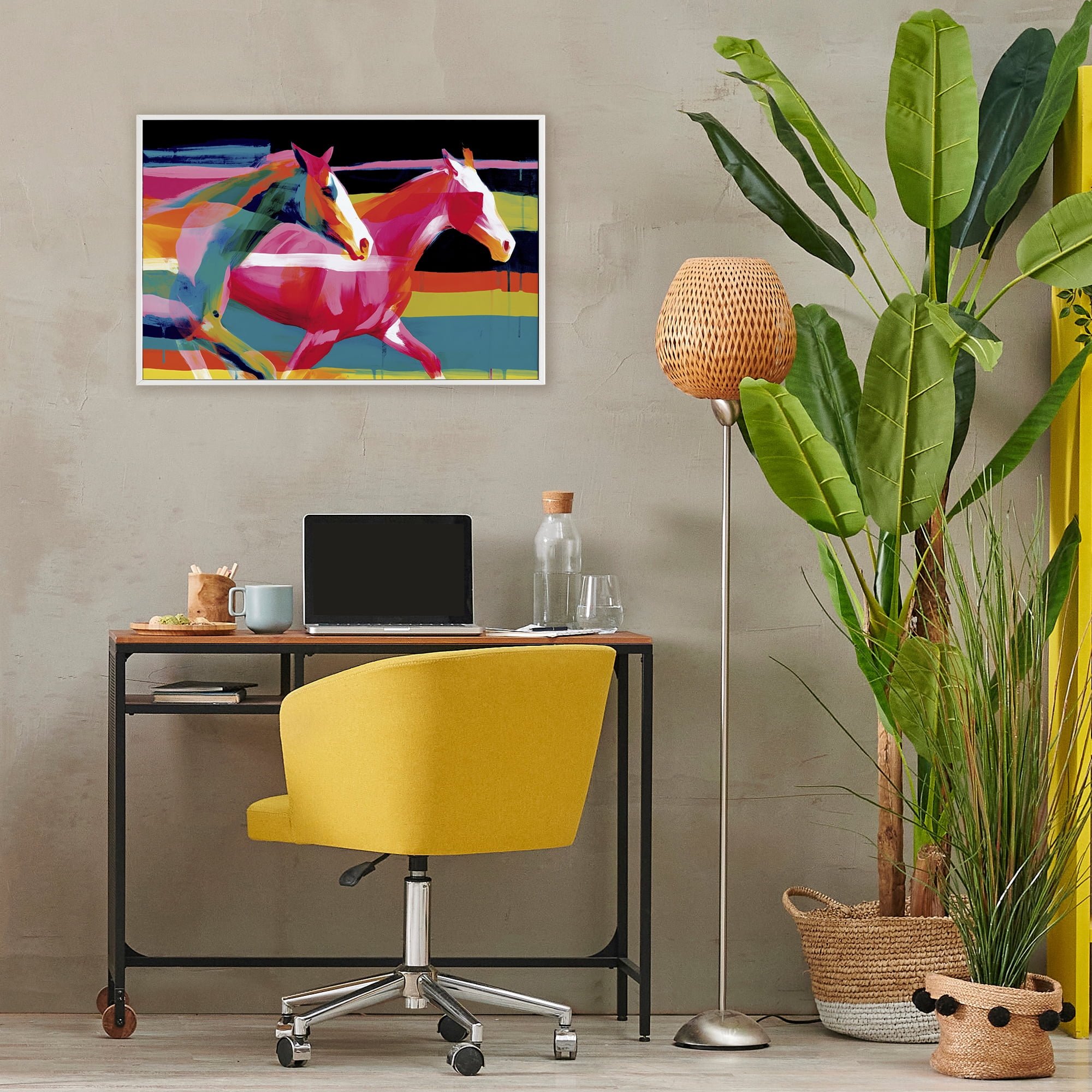 Stupell Industries Wild Horses Running Through Stripes White Framed Giclee Art, design by Chromatic Storm Studio