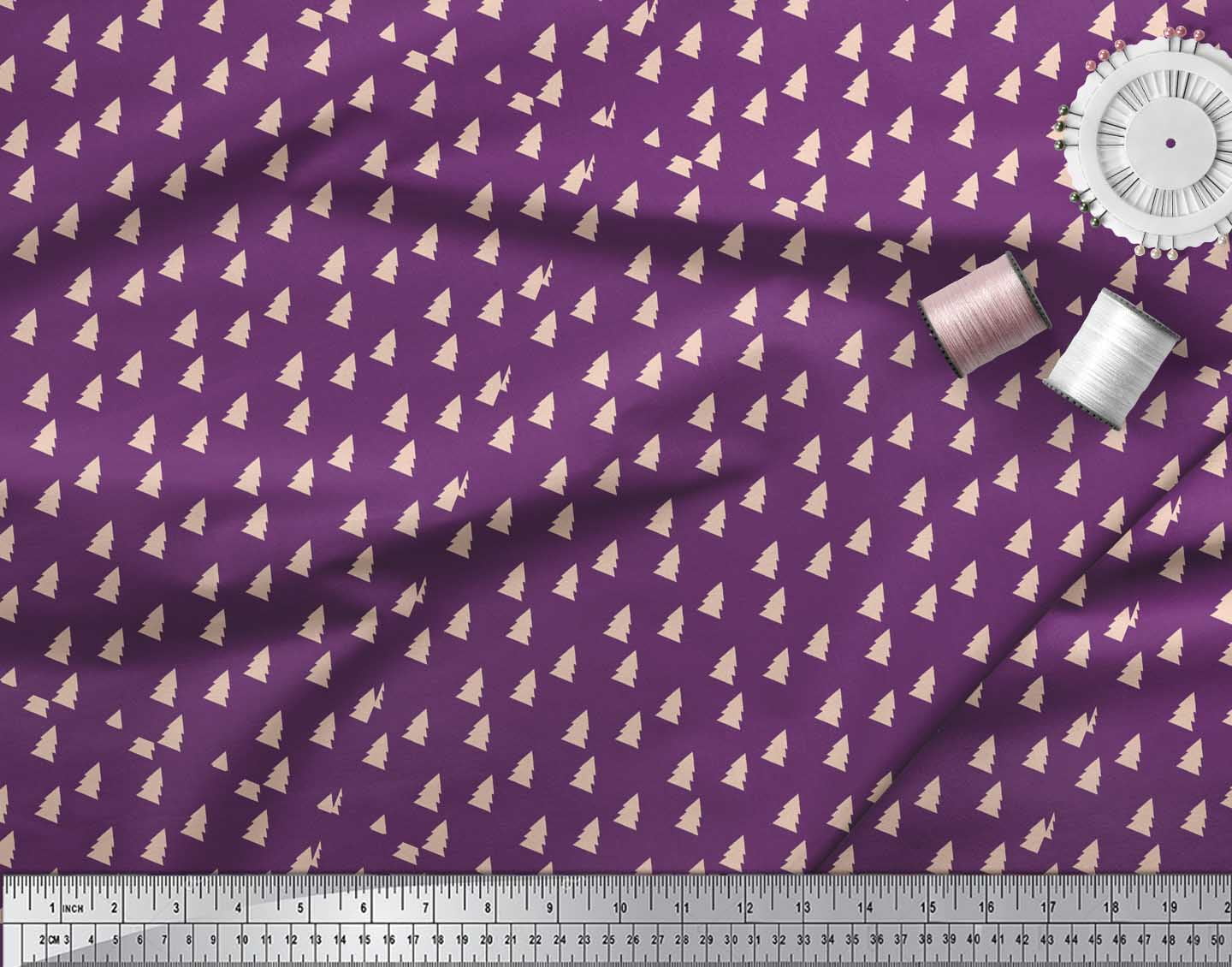 Soimoi Purple Cotton Poplin Fabric Christmas Tree Print Fabric by the Yard 56 Inch Wide