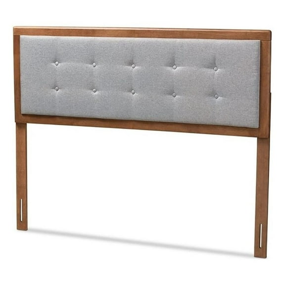 Bowery Hill Mid-Century Wood Tufted Queen Headboard in Light Gray/Walnut Brown
