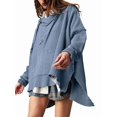 thumbnail image 2 of Sudadera con Capucha Extragrande para Mujer, Jersey con Mangas Murciélago y Cuello Redondo, Jersey con Diseño de Gofre Azul L, 2 of 9